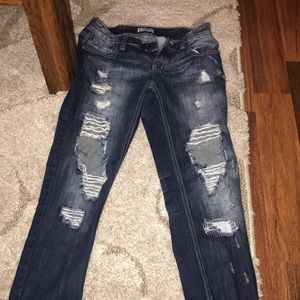 dark denim distressed skinny jeans (mid rise)